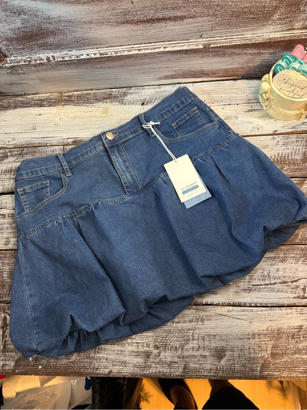 Stretch Denim Bubble Skirt in Blue by No Comment